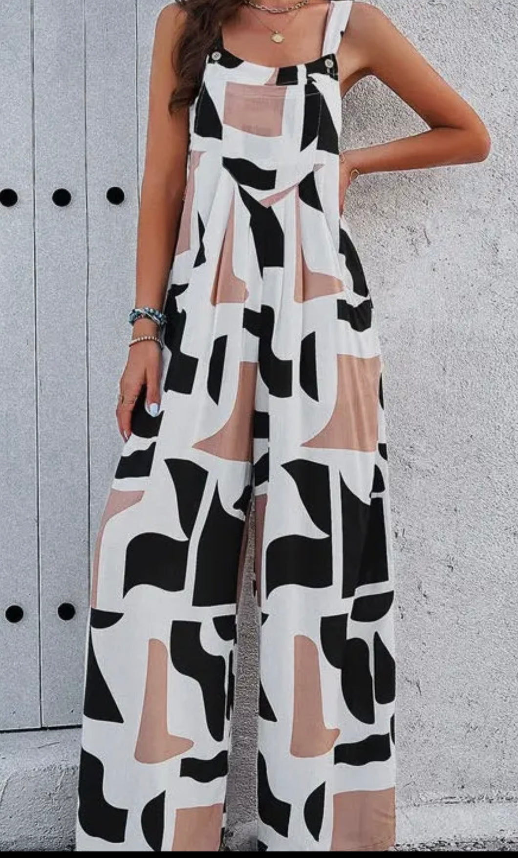 Wide Legged Geometric Pattern Jumpsuit.