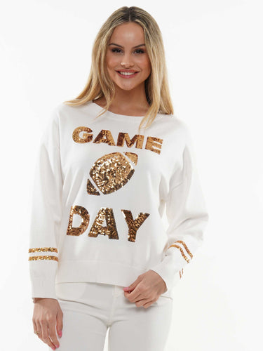 Down, Set, Game Day Sweater in White
