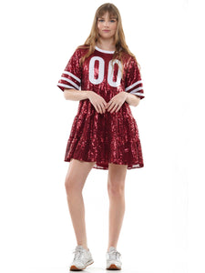 Touchdown Sequin Dress in Crimson and White