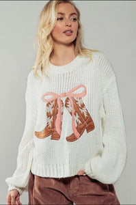 Boots and Bows Knit Sweater