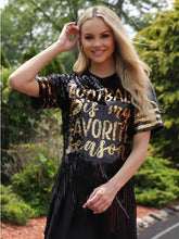 Football is My Favorite Season Sequin Fringe Top in Black and Gold
