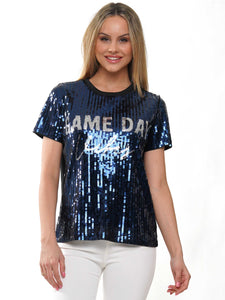 Game Day Vibes Sequin Top in Navy