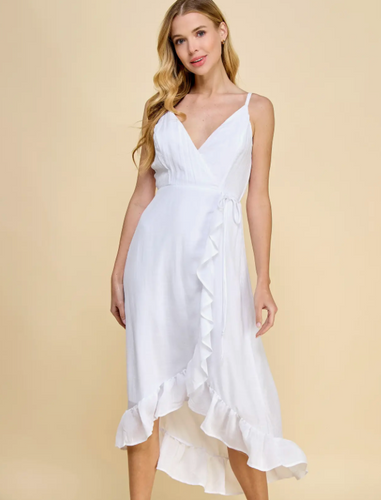 Hi Low White Gauze Wrap Dress