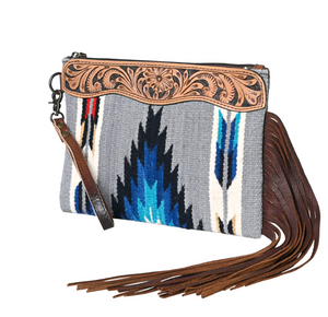 Western Wristlet with leather tooling.
