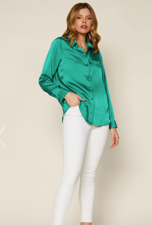 Kelly's Green Long Sleeve Satin Shirt
