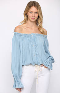 Classy N' Sassy Chambray Top in Light Wash Blue