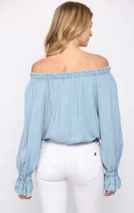 Classy N' Sassy Chambray Top in Light Wash Blue