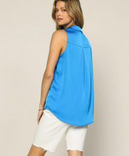 Blue Satin Sleeveless Top