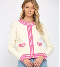Padded Shoulder Cable Knit Cardigan