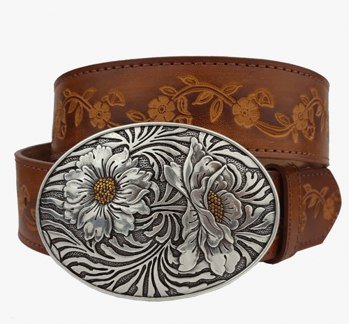 Popular Sunflower Buckle with Vintage floral tooled belt