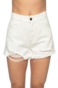 White Distressed Jean Shorts