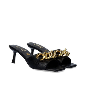 Katy's Kitten Heel Gold Chain Shoes in Black