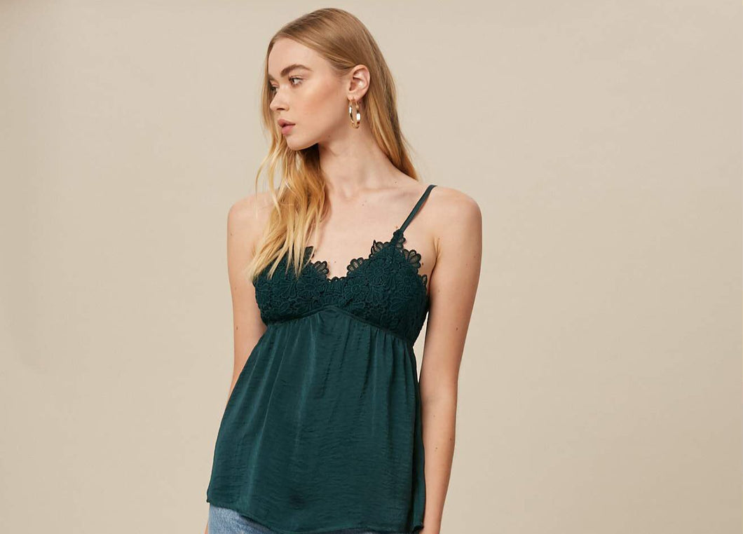 Crochet Lace Chest Silky Camisole Top