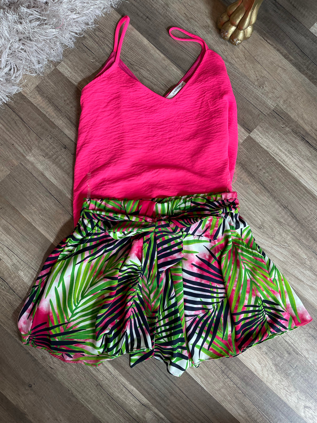 Tropics On My Mind Shorts in Fuchsia and Green